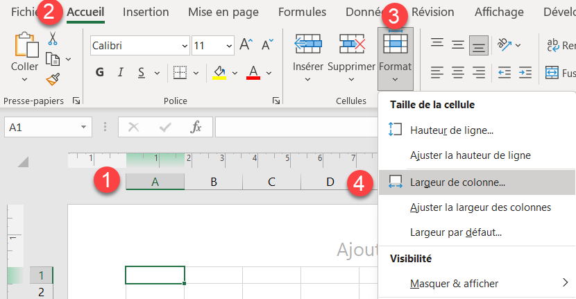 excel taille cellule largeur colonne