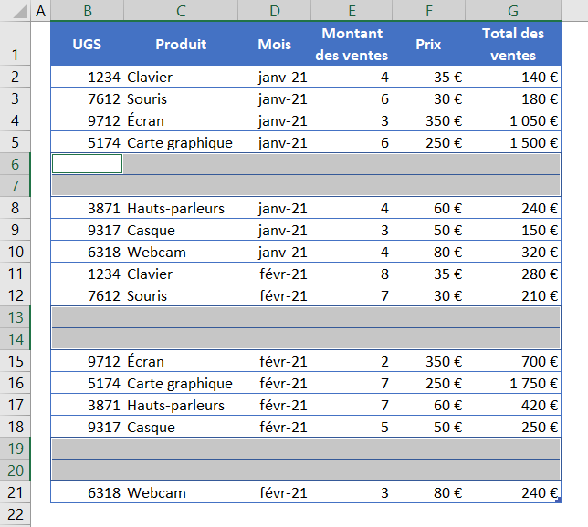 excel trier ignorer cellules vides affichees