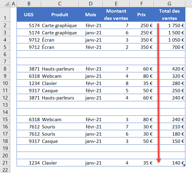 excel trier ignorer tableau trie