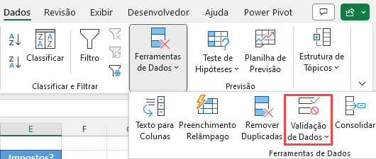 ferramenta dados validação