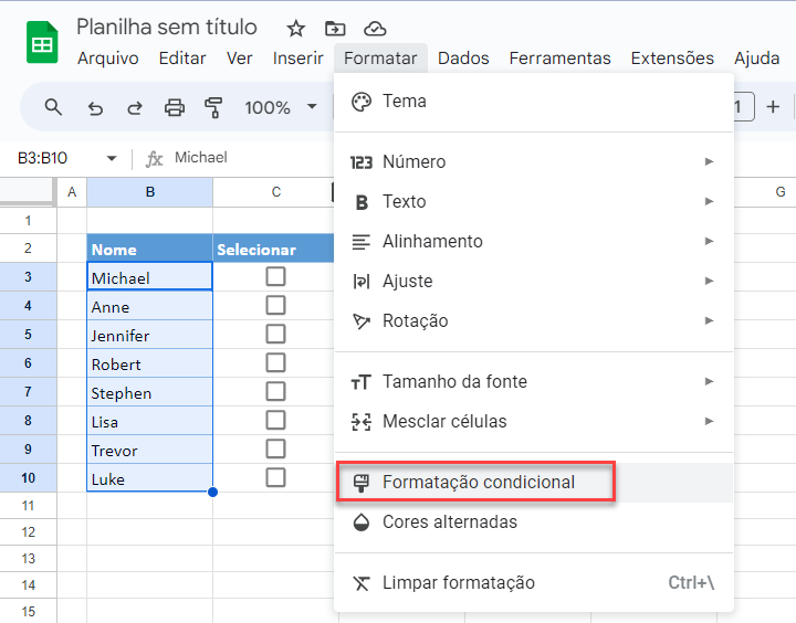 formata com checkbox 9