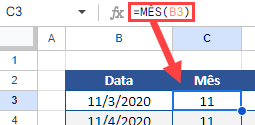 funcoes mes google sheets