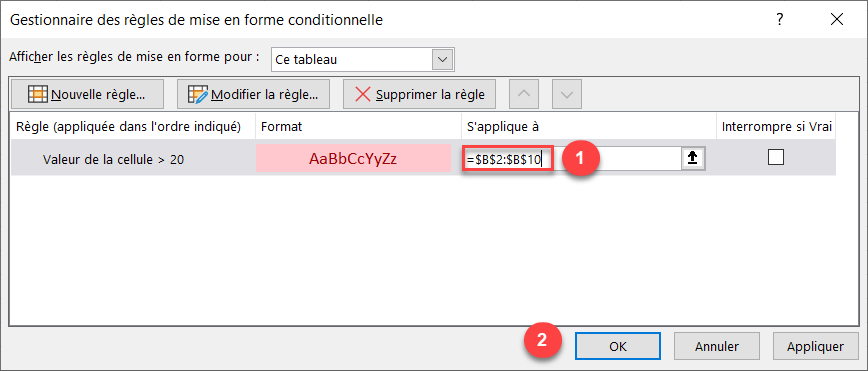 gestionnaire regles formule