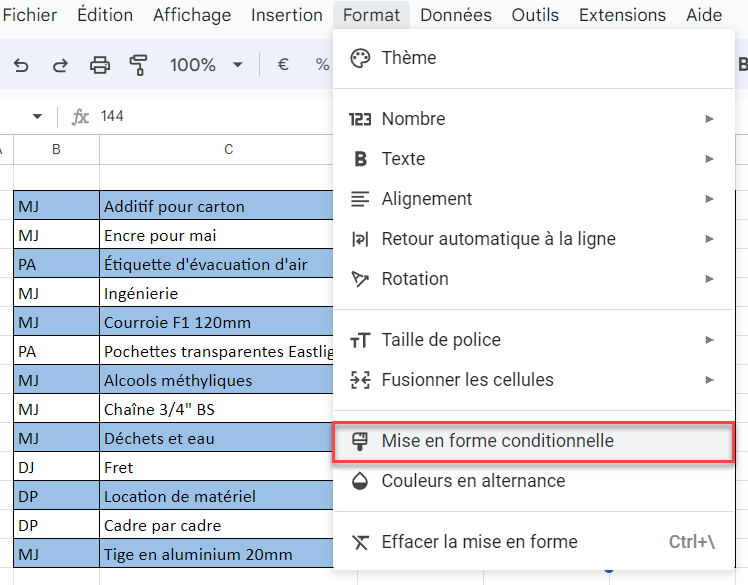 google sheets appliquer colonne conditionnelle