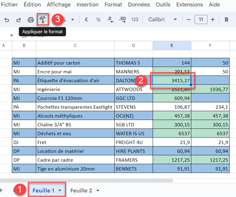 google sheets appliquer feuille reproduire