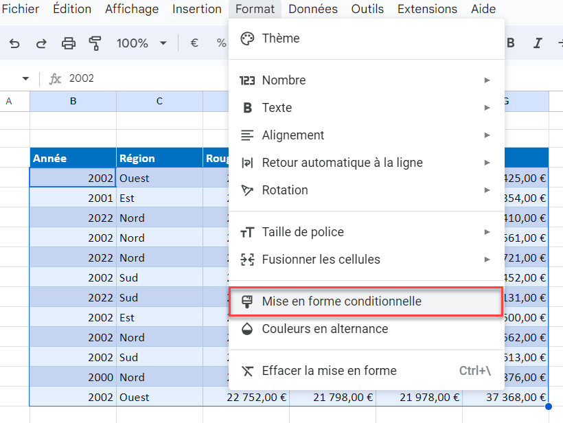 google sheets base formule conditionnel