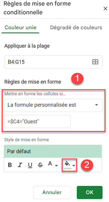 google sheets base formule regles