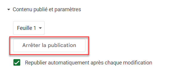 google sheets integrer html arreter publication