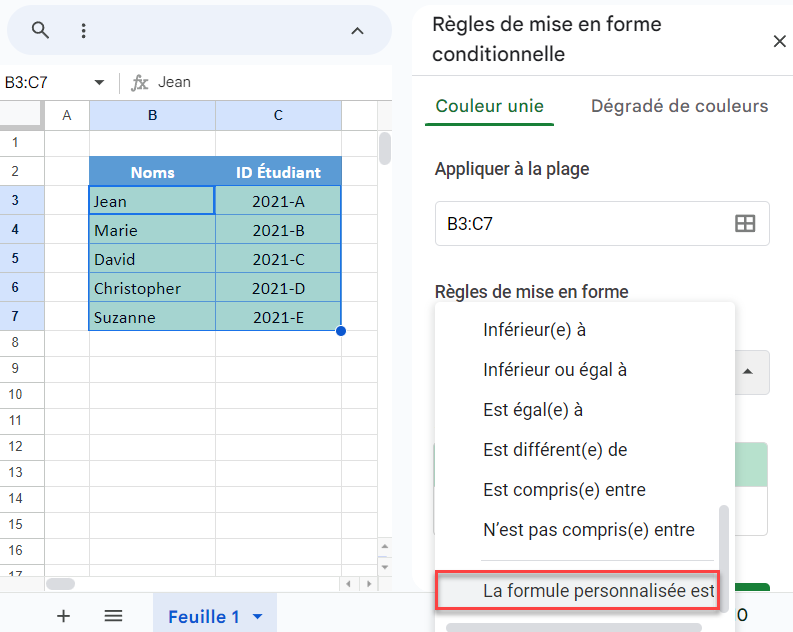 google sheets recherchev formule personnalisee