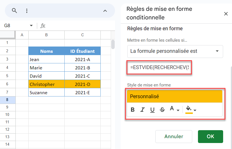 google sheets recherchev remplissage