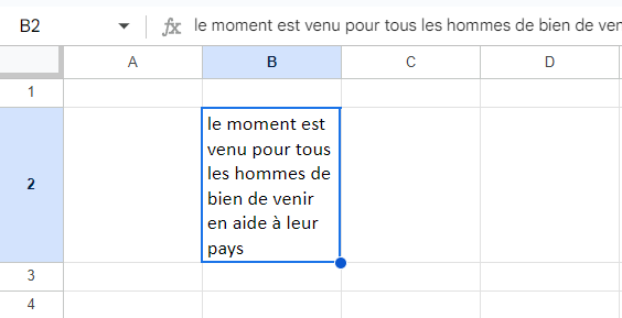 google sheets renvoi ligne renvoye