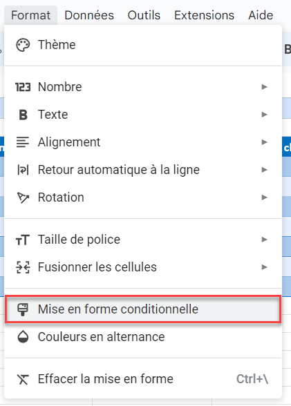 google sheets surbrillance ligne conditionnel