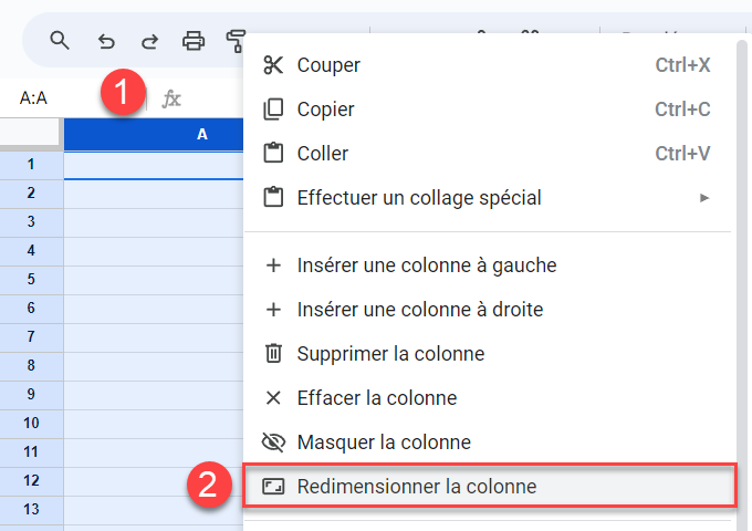 google sheets taille cellule retour colonne