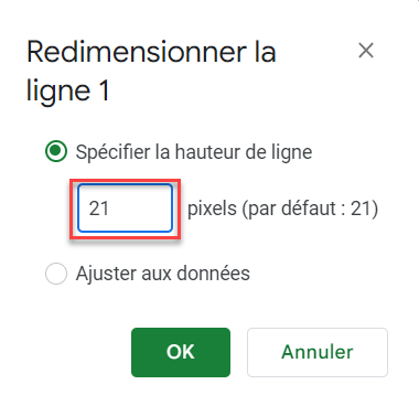 google sheets taille cellule retour ligne 21