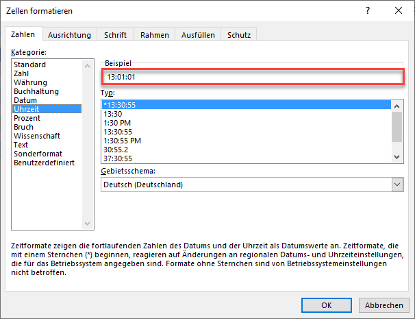 hh mm ss Zeitformat in Excel