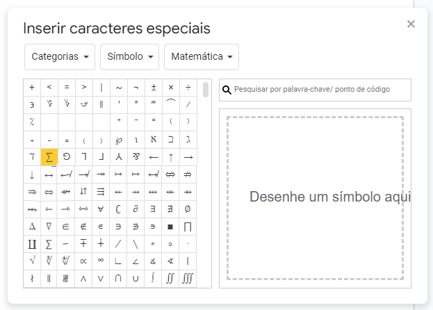 inserir simbolo sigma google