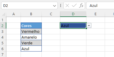 lista suspensa formatação cores