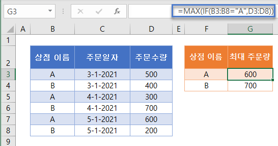 maxif 최대주문량 배열