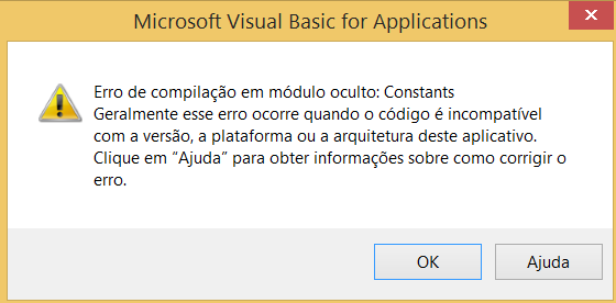 mensagem modulo oculto excel