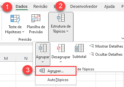 menu dados estrutura tópicos agrupar