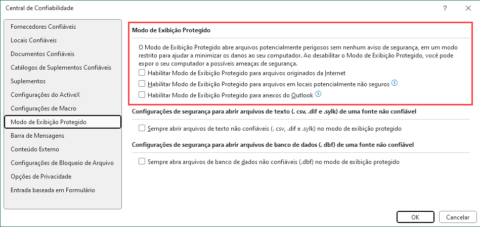 modo exibição protegido