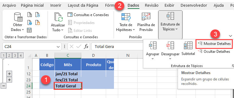 mostrar detalhes estrutura tópicos