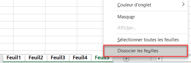 option grisee dissocier feuilles