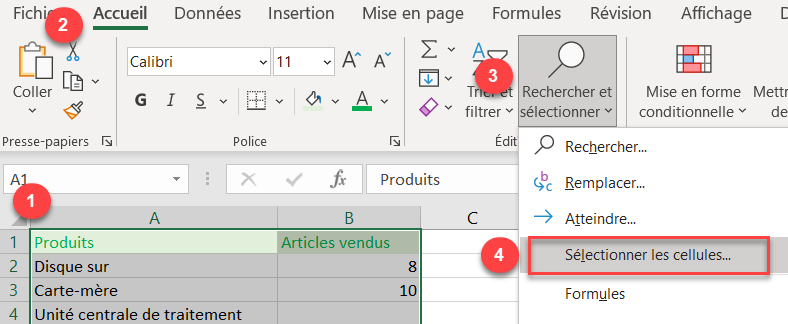 rechercher cellules vides excel