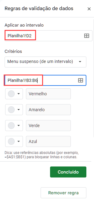 regra validação lista