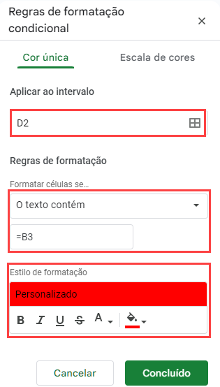 regras formatação condicional google