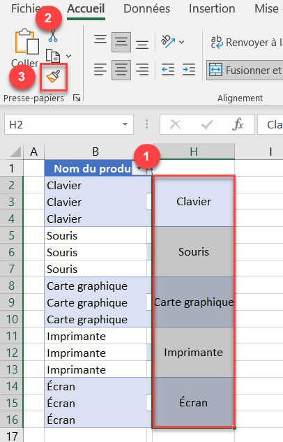 reproduire format cellule H