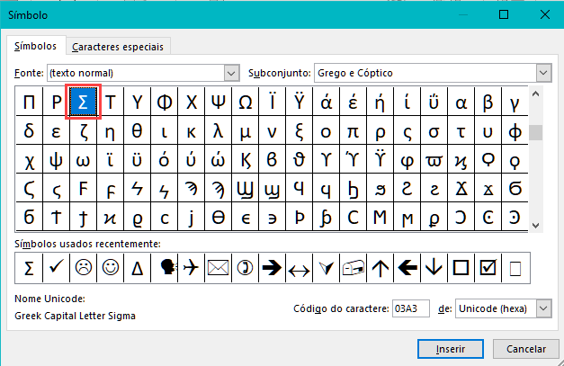 selecione letra sigma