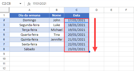 sequencia datas google resultado