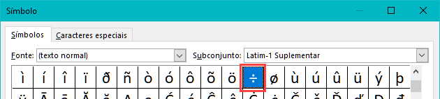 simbolo especial divisao