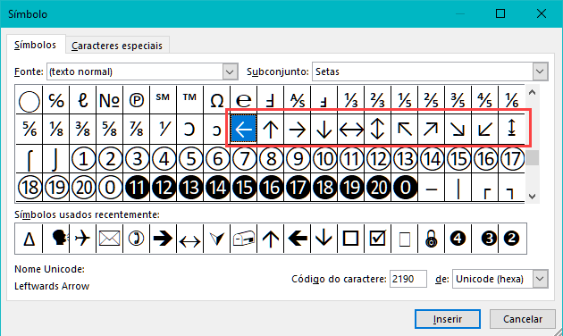 simbolo especial setas