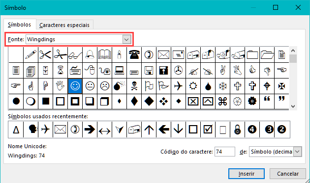 simbolo especial wingdings