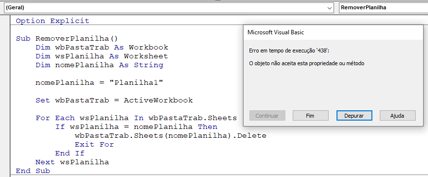 vba error 438