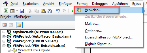 vbe verweise oeffnen