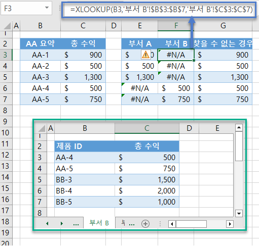 xlookup 부서B