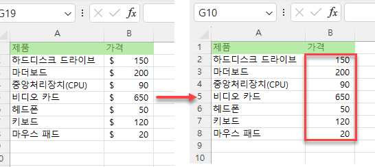 달러 기호 없애는 방법