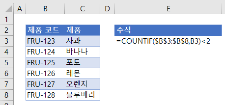 데이터유효성검사 COUNTIF수식