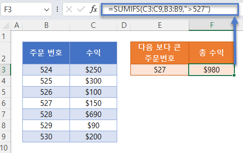 보다큰수합계 주문번호큰수 수정