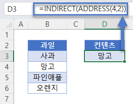 셀주소로값추출 INDIRECT ADDRESS 예제