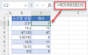 소수점 반올림 수식