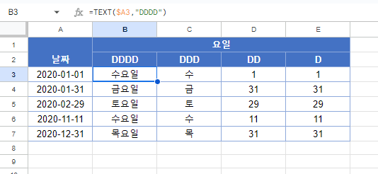 요일추출 구글