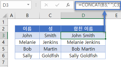이름성결합 concat함수