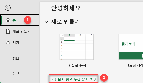 저장되지 않은 통합 문서 복구