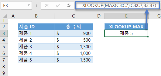 최대최소조회 xlookup함수 max함수