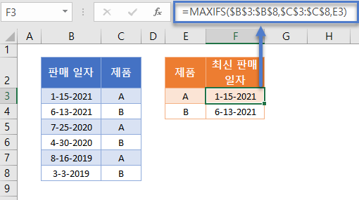 최신일자찾기 MAXIFS함수