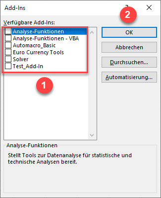All Add Ins in Excel deaktivieren